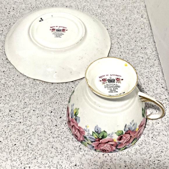 Royal Standard Rose Of Sharon Footed Tea Cup & Saucer Set Bone China England - Picture 7 of 10